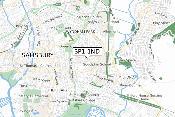 SP1 1ND map - small scale - OS Open Zoomstack (Ordnance Survey)