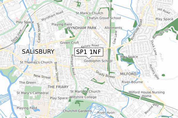 SP1 1NF map - small scale - OS Open Zoomstack (Ordnance Survey)