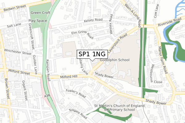 SP1 1NG map - large scale - OS Open Zoomstack (Ordnance Survey)