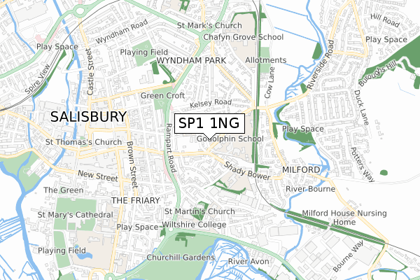 SP1 1NG map - small scale - OS Open Zoomstack (Ordnance Survey)