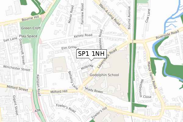 SP1 1NH map - large scale - OS Open Zoomstack (Ordnance Survey)