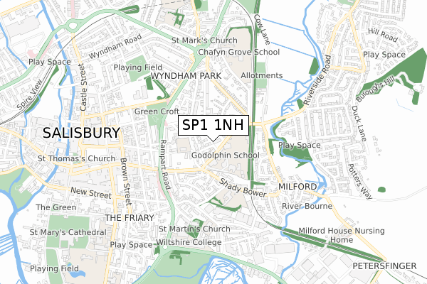 SP1 1NH map - small scale - OS Open Zoomstack (Ordnance Survey)