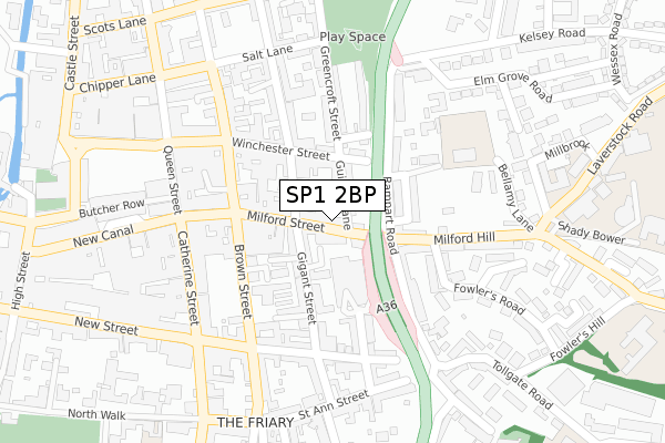 SP1 2BP map - large scale - OS Open Zoomstack (Ordnance Survey)