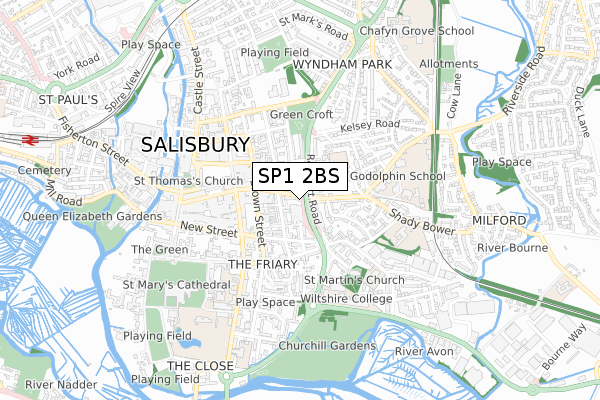 SP1 2BS map - small scale - OS Open Zoomstack (Ordnance Survey)