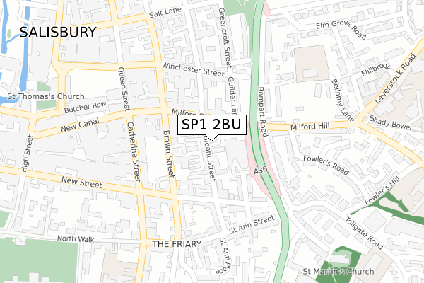 SP1 2BU map - large scale - OS Open Zoomstack (Ordnance Survey)