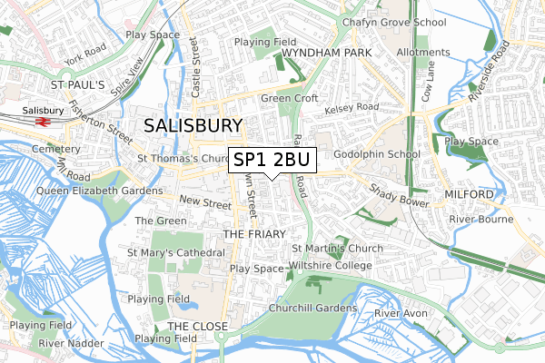 SP1 2BU map - small scale - OS Open Zoomstack (Ordnance Survey)