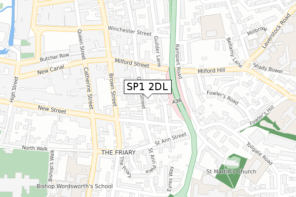 SP1 2DL map - large scale - OS Open Zoomstack (Ordnance Survey)