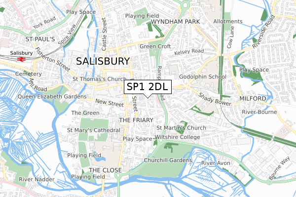 SP1 2DL map - small scale - OS Open Zoomstack (Ordnance Survey)