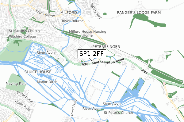 SP1 2FF map - small scale - OS Open Zoomstack (Ordnance Survey)