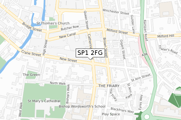 SP1 2FG map - large scale - OS Open Zoomstack (Ordnance Survey)