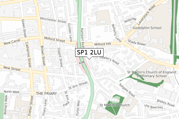 SP1 2LU map - large scale - OS Open Zoomstack (Ordnance Survey)