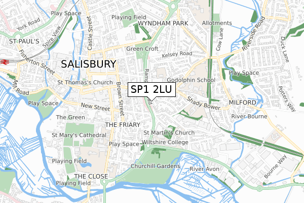 SP1 2LU map - small scale - OS Open Zoomstack (Ordnance Survey)