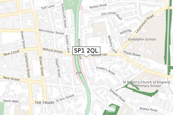 SP1 2QL map - large scale - OS Open Zoomstack (Ordnance Survey)