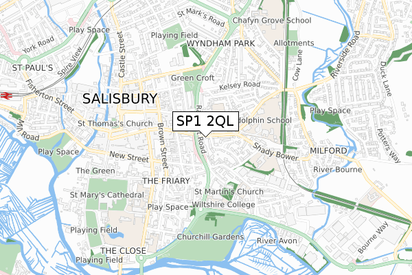 SP1 2QL map - small scale - OS Open Zoomstack (Ordnance Survey)