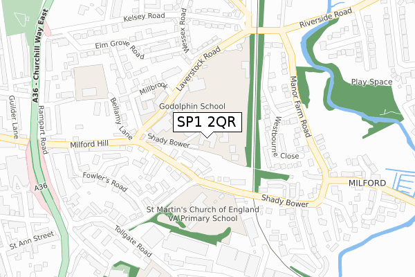 SP1 2QR map - large scale - OS Open Zoomstack (Ordnance Survey)