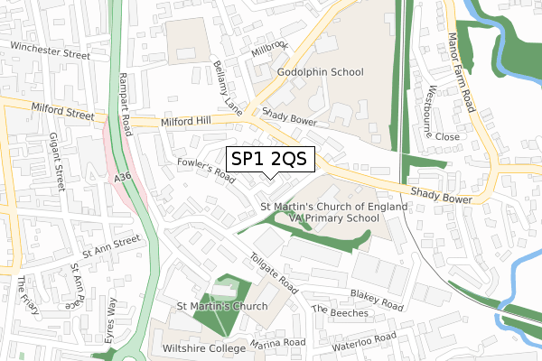 SP1 2QS map - large scale - OS Open Zoomstack (Ordnance Survey)