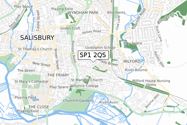 SP1 2QS map - small scale - OS Open Zoomstack (Ordnance Survey)