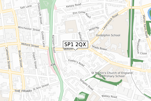 SP1 2QX map - large scale - OS Open Zoomstack (Ordnance Survey)