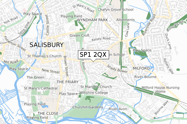 SP1 2QX map - small scale - OS Open Zoomstack (Ordnance Survey)