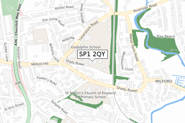 SP1 2QY map - large scale - OS Open Zoomstack (Ordnance Survey)