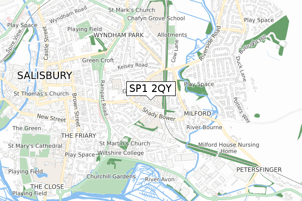 SP1 2QY map - small scale - OS Open Zoomstack (Ordnance Survey)