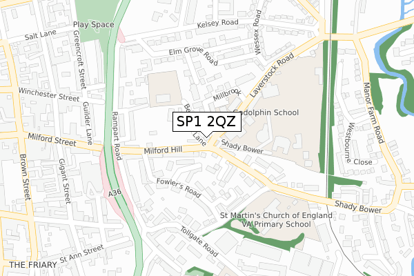 SP1 2QZ map - large scale - OS Open Zoomstack (Ordnance Survey)