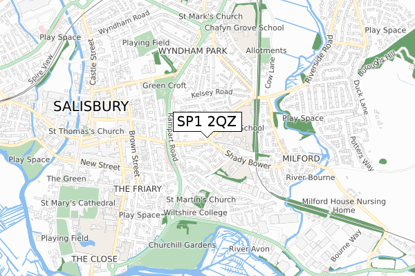 SP1 2QZ map - small scale - OS Open Zoomstack (Ordnance Survey)