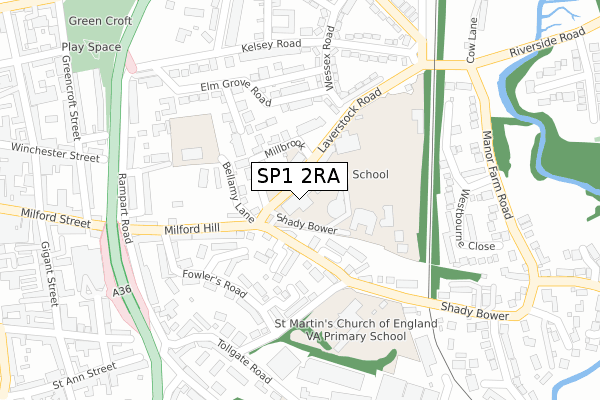 SP1 2RA map - large scale - OS Open Zoomstack (Ordnance Survey)