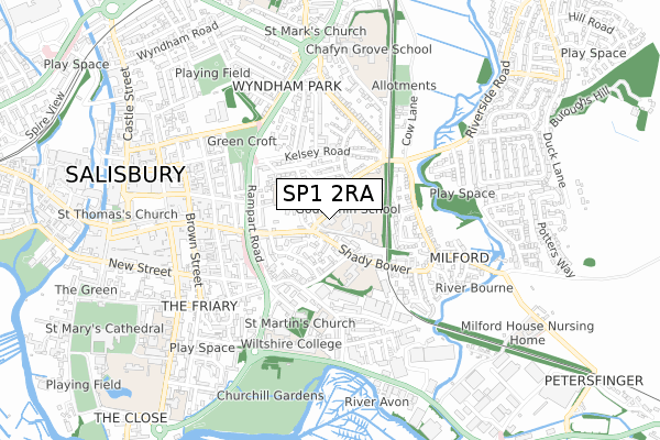 SP1 2RA map - small scale - OS Open Zoomstack (Ordnance Survey)