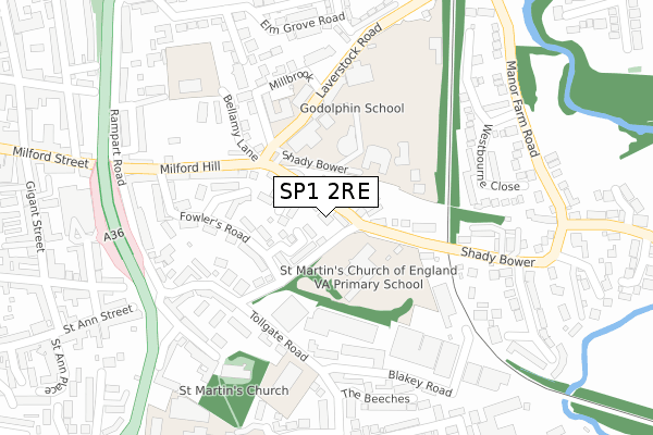 SP1 2RE map - large scale - OS Open Zoomstack (Ordnance Survey)