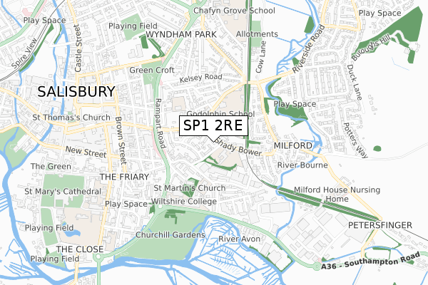 SP1 2RE map - small scale - OS Open Zoomstack (Ordnance Survey)