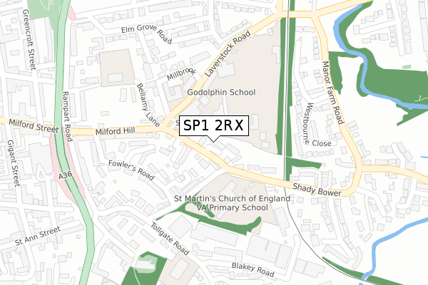 SP1 2RX map - large scale - OS Open Zoomstack (Ordnance Survey)