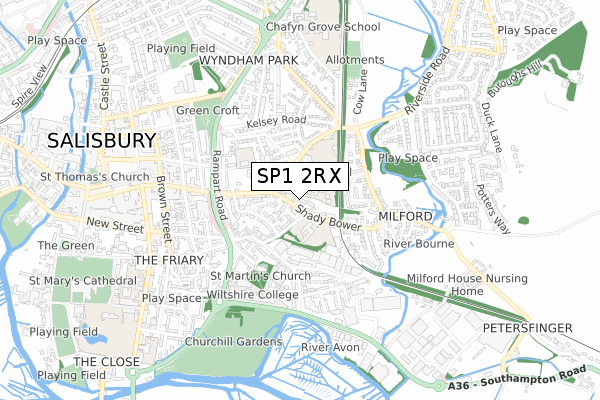 SP1 2RX map - small scale - OS Open Zoomstack (Ordnance Survey)