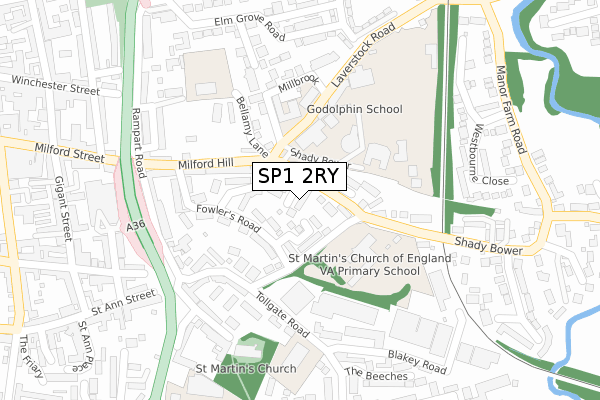 SP1 2RY map - large scale - OS Open Zoomstack (Ordnance Survey)