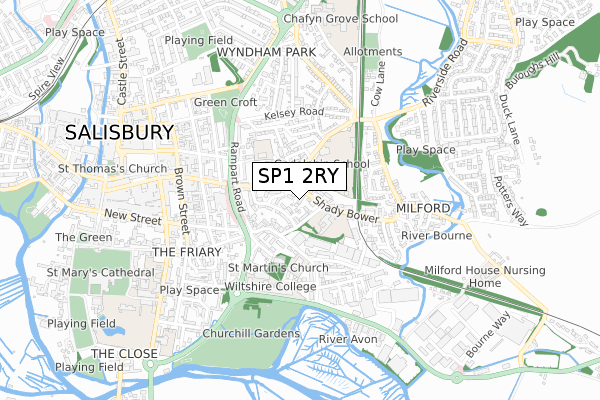 SP1 2RY map - small scale - OS Open Zoomstack (Ordnance Survey)