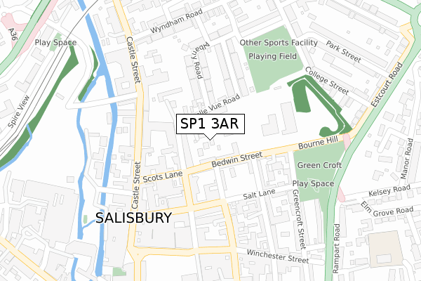 SP1 3AR map - large scale - OS Open Zoomstack (Ordnance Survey)