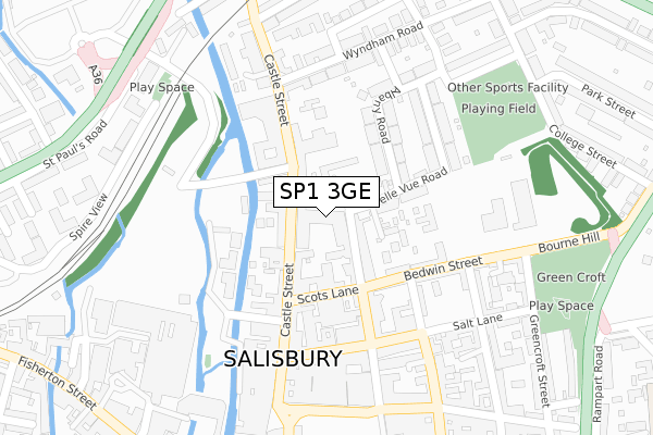 SP1 3GE map - large scale - OS Open Zoomstack (Ordnance Survey)