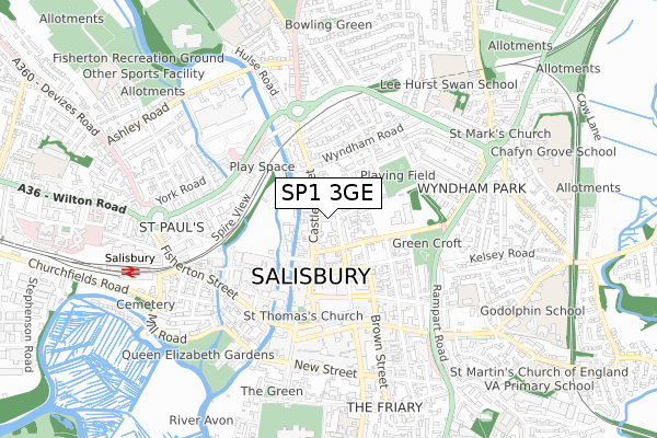 SP1 3GE map - small scale - OS Open Zoomstack (Ordnance Survey)