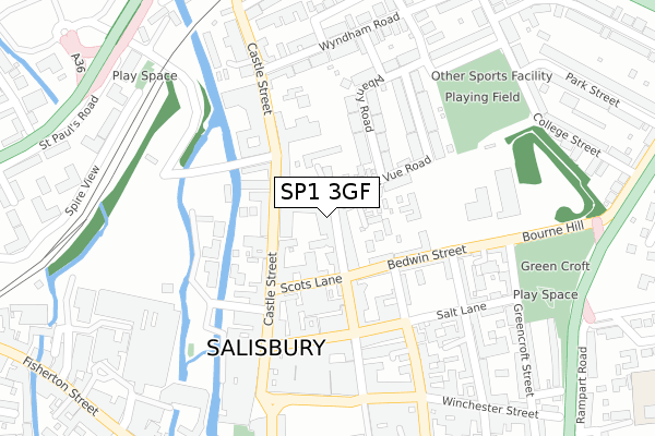 SP1 3GF map - large scale - OS Open Zoomstack (Ordnance Survey)