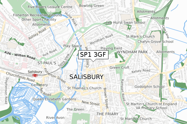 SP1 3GF map - small scale - OS Open Zoomstack (Ordnance Survey)