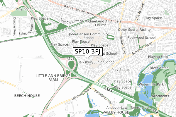 SP10 3PJ map - small scale - OS Open Zoomstack (Ordnance Survey)