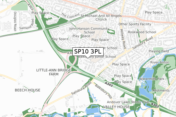 SP10 3PL map - small scale - OS Open Zoomstack (Ordnance Survey)