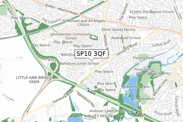 SP10 3QF map - small scale - OS Open Zoomstack (Ordnance Survey)