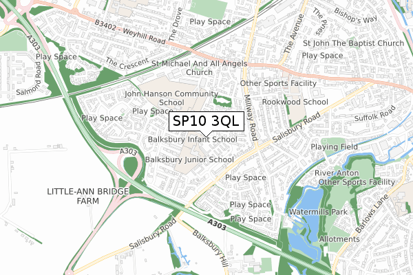 SP10 3QL map - small scale - OS Open Zoomstack (Ordnance Survey)