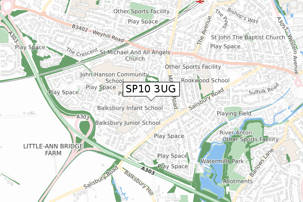 SP10 3UG map - small scale - OS Open Zoomstack (Ordnance Survey)