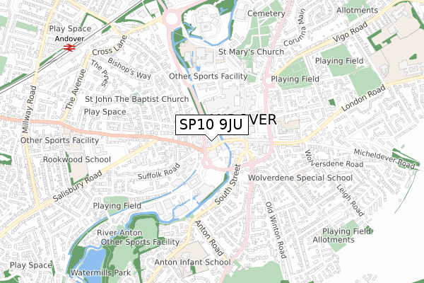 SP10 9JU map - small scale - OS Open Zoomstack (Ordnance Survey)