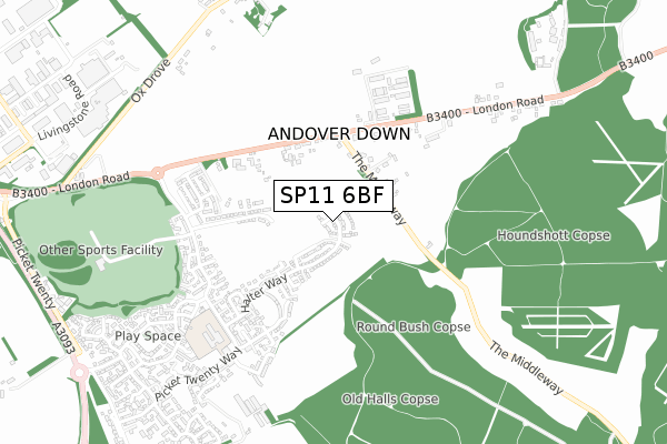 SP11 6BF map - small scale - OS Open Zoomstack (Ordnance Survey)