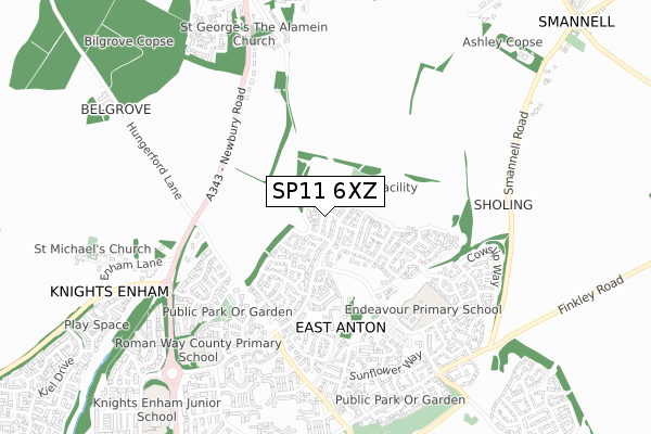 SP11 6XZ map - small scale - OS Open Zoomstack (Ordnance Survey)