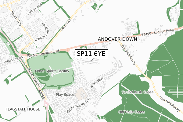 SP11 6YE map - small scale - OS Open Zoomstack (Ordnance Survey)