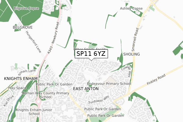 SP11 6YZ map - small scale - OS Open Zoomstack (Ordnance Survey)